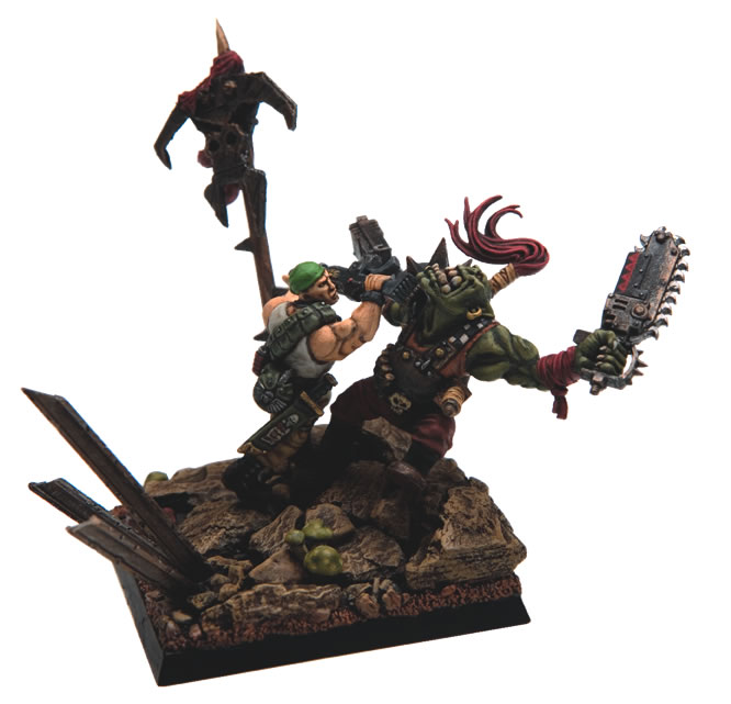 Catachan Guardsman vs Ork by Peter Overton