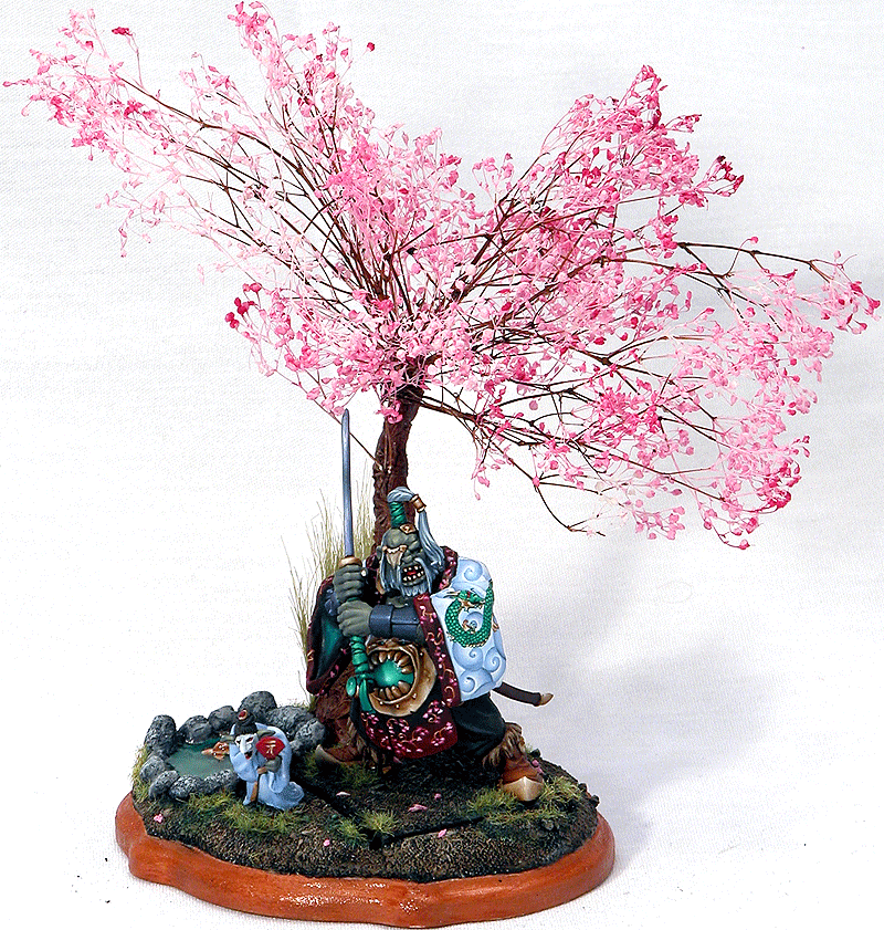 Ogre Samurai w Gnoblar Geisha, Cherry Tree Koi Pond by Jessica Dennis